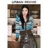 URBAN REVIVO UR2024春季新款女装休闲复古撞色镂空肌理感针织开衫UWL940024