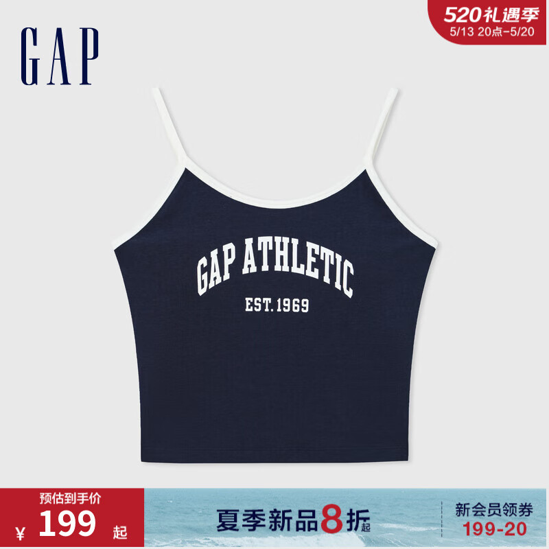Gap女装2024夏季logo撞色紧身吊带背心辣妹带胸垫上衣465280 海军蓝 155/76A (XS)亚洲尺码