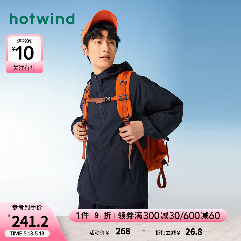 热风（Hotwind）外套男2024年夏季男士运动休闲凉感透气防晒服皮肤衣 29藏青兰 M