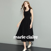 Marie Claire 嘉人 连衣裙女2024夏季新款小黑裙高级感无袖长裙显瘦背心裙子