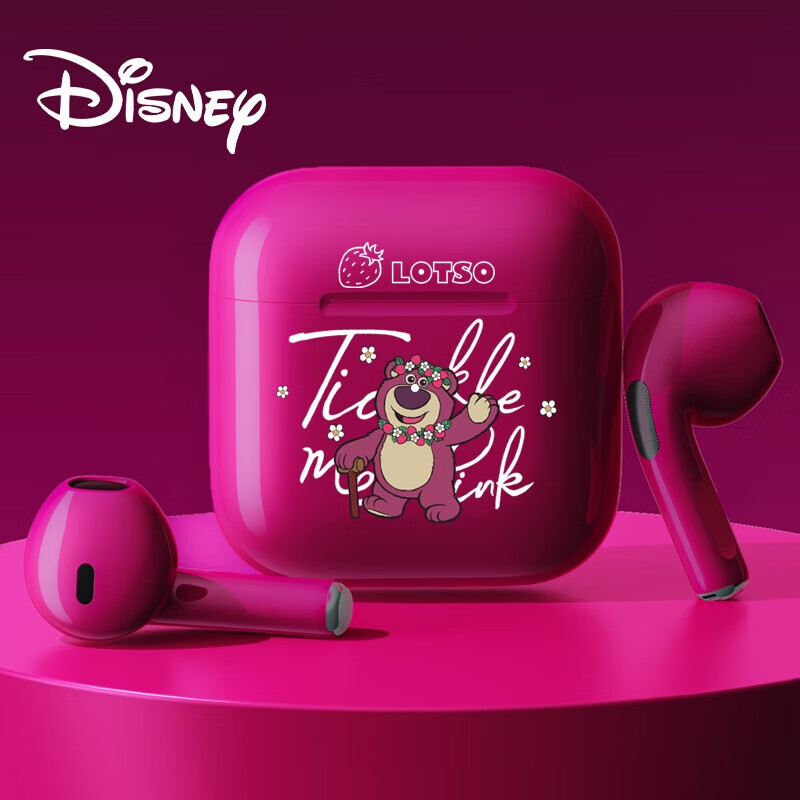 迪士尼（Disney）蓝牙耳机半入耳式无线双耳无线运动跑步迷你便携通话网课高音质适用华为vivo苹果oppo 玫红色草莓熊