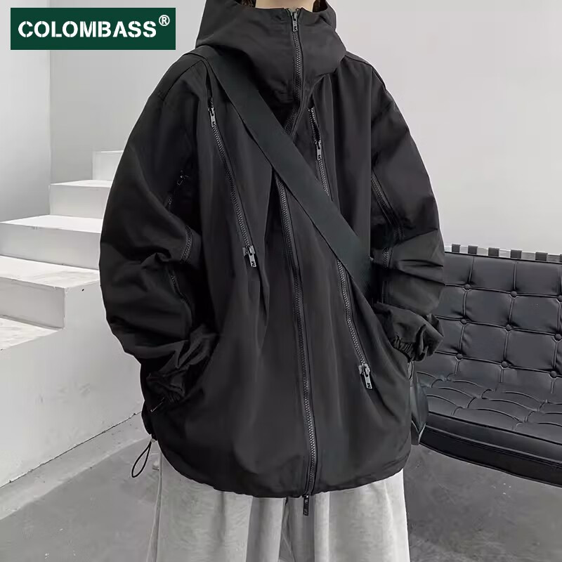 Colombass冲锋衣外套男秋季潮牌美式机能工装款户外登山服夹克男 黑色 L(100-120斤)