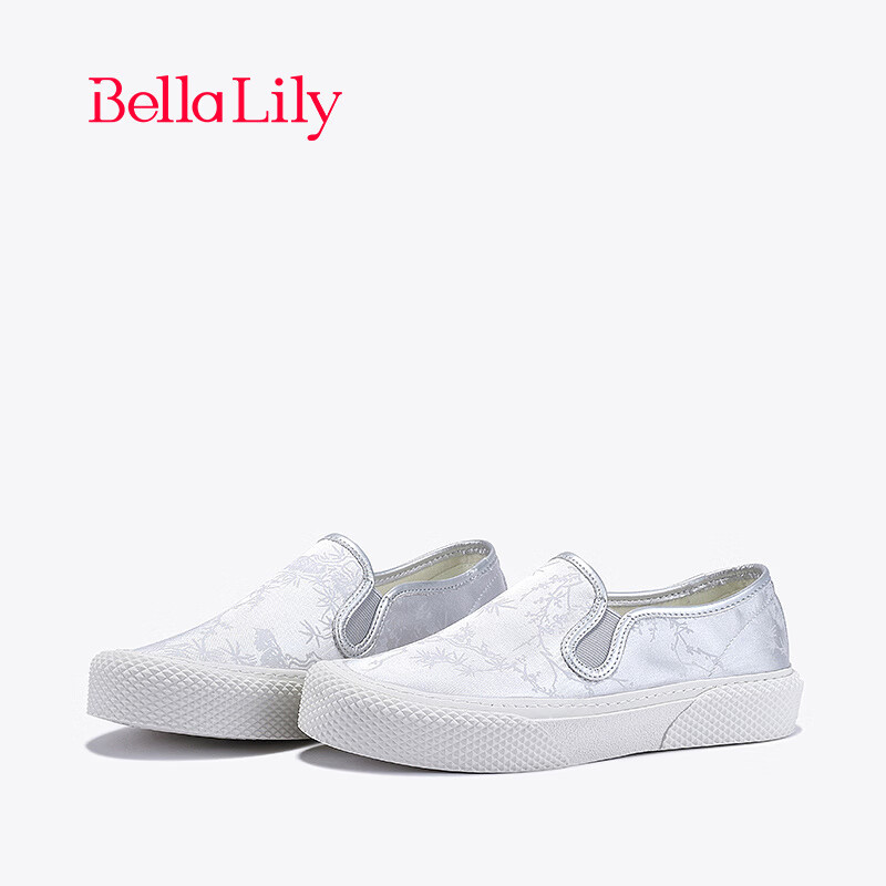 Bella Lily2024夏季国风一脚蹬帆布鞋女透气板鞋减龄休闲鞋子 浅灰 35
