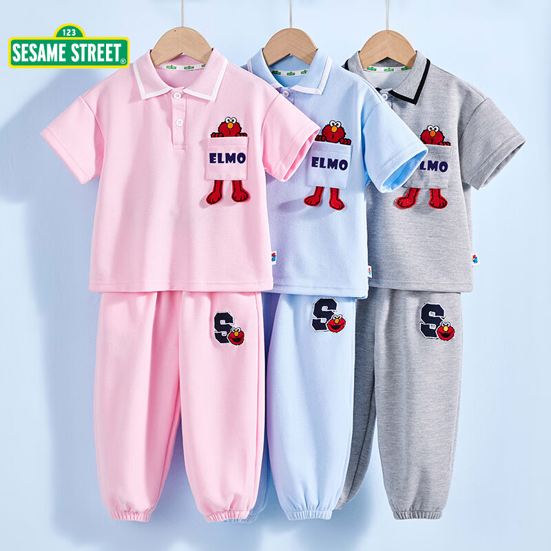 SESAME STREET 芝麻街 女童polo短袖+运动裤套装