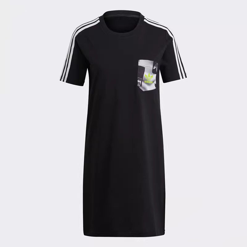 Adidas/阿迪达斯2023长款显瘦女子夏季三叶草短袖t恤裙 HA4719