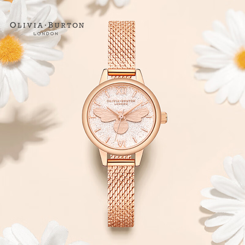 OLIVIA BURTON手表女3D小蜜蜂时尚闪亮玫瑰金小表盘女士手表OB16FB15