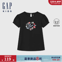 Gap女童2024夏季高弹凉感花卉印花泡泡袖T恤儿童装上衣465959 黑色 130cm(8-9岁) 亚洲尺码