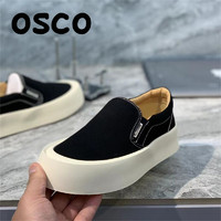 OSCO 男鞋簡約時尚流行腳蹬簡約純色高級爆款帆布鞋軟底男鞋低幫鞋
