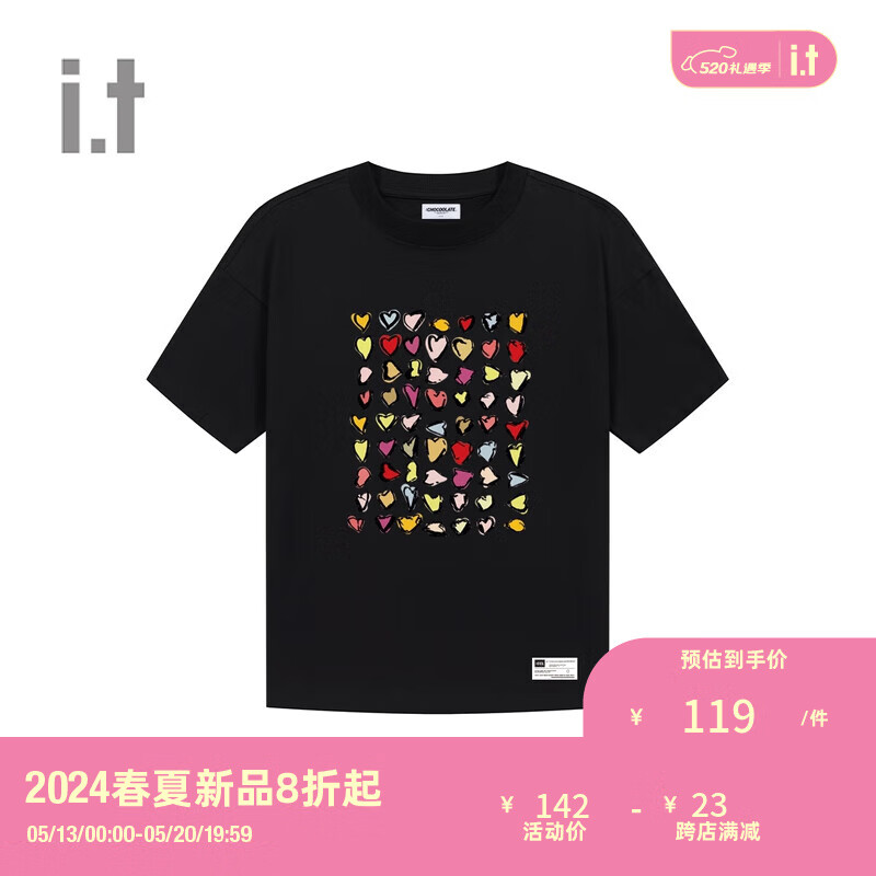 :CHOCOOLATE it 男装圆领短袖T恤2024夏季活力动感半袖M006960 BKX/黑色 XL