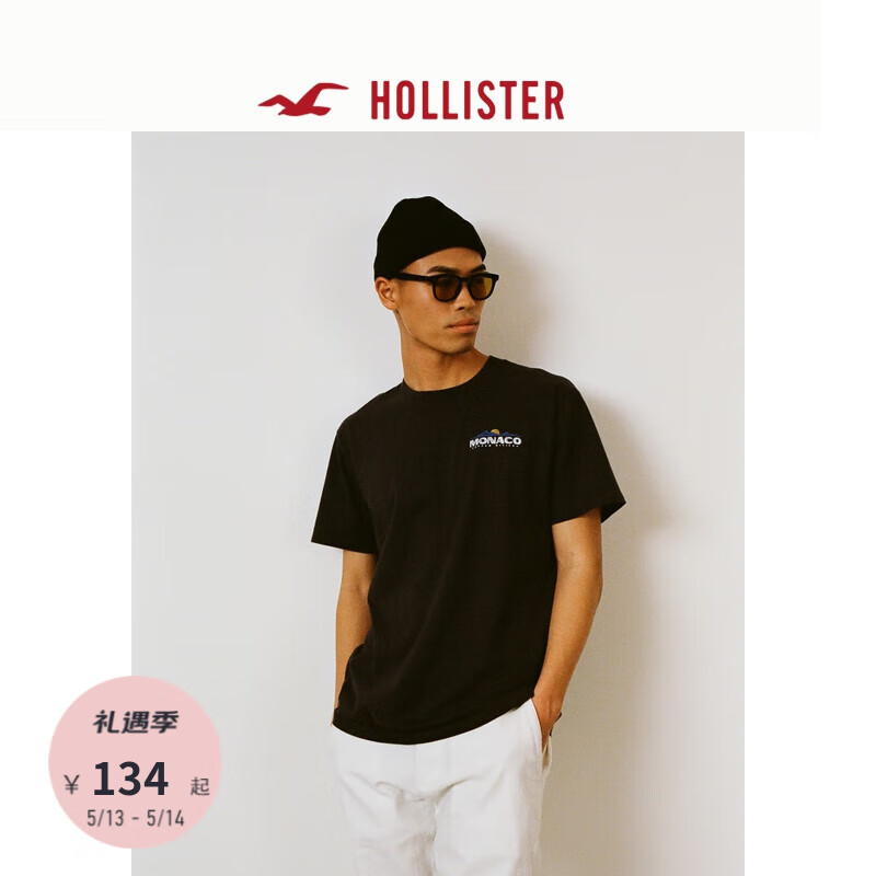 HOLLISTER【赛车系列】24夏美式摩纳哥短袖T恤男女装 KI323-4159 黑色 S (175/92A)