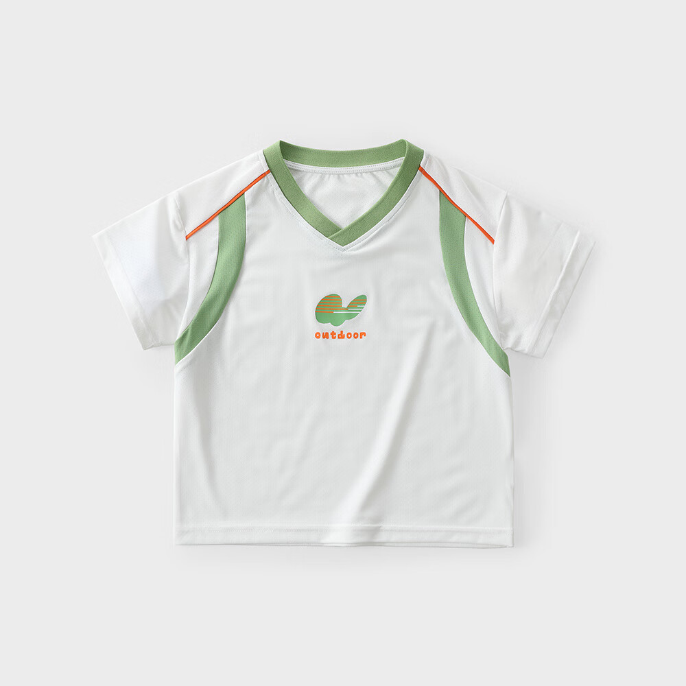 拉比树童装男童运动T恤2024年夏季宝宝套头短袖上衣透气速干衣 白色 130cm