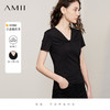 AMII 莫代爾V領修身T恤夏季通勤設計感小眾時尚氣質純色12342212