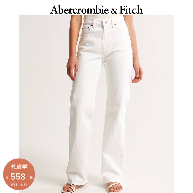 ABERCROMBIE & FITCH女装 24春夏新款90年代风高腰宽松牛仔裤 358426-1 白色 27R (165/72A)标准版