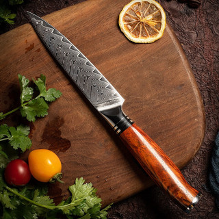 雅刃 水果刀 德国进口大马士革钢家用水果削皮刀厨房小刀 5英寸万用刀