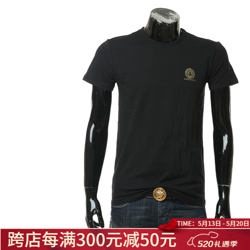 范思哲（VERSACE）烫金美杜莎男士纯色简修身短袖T恤 AUU01005 A232741 黑色 A1008 M