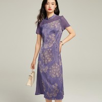 ZLM 紫澜门 夏季长款泡泡袖改良旗袍中国风气质收腰优雅显瘦连衣裙