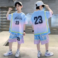 百億補貼：熊貓圓圓 男童運動套裝2024套裝夏季新款兩件兒童中大童速干籃球服運動