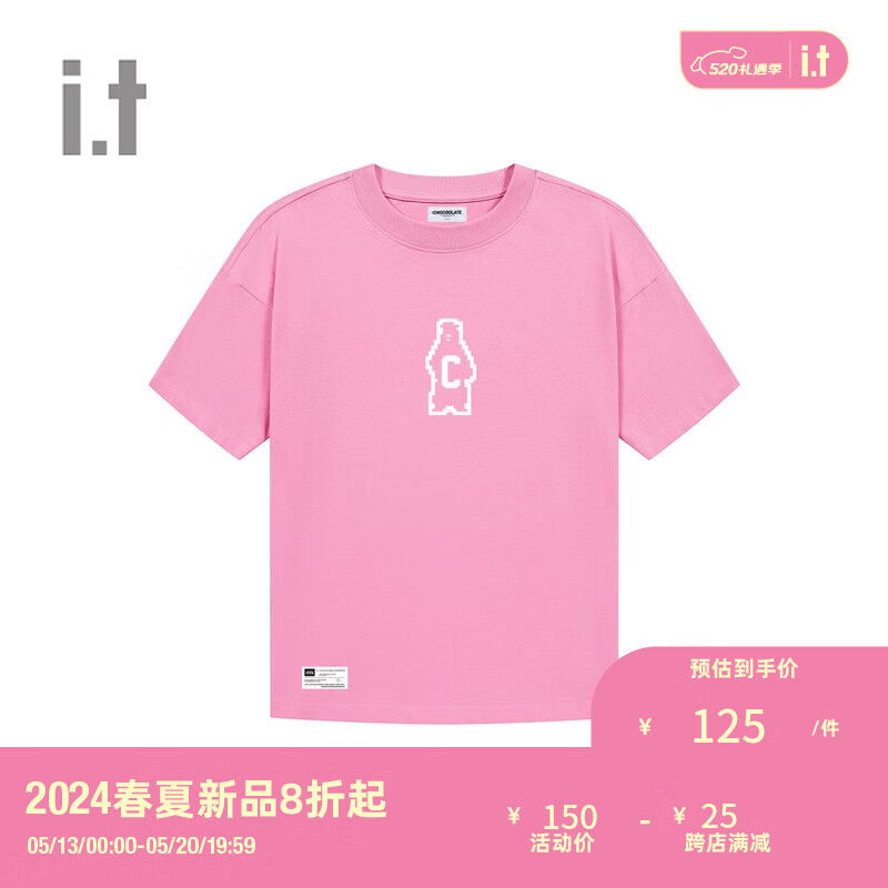 :CHOCOOLATE it 男装圆领短袖T恤2024夏季潮流趣味半袖M006530 PKX/粉红色 2XL