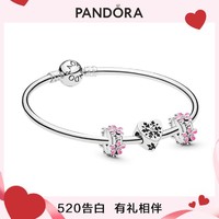 PANDORA 潘多拉 春意桃花銀手鐲套裝925銀輕奢手鏈女