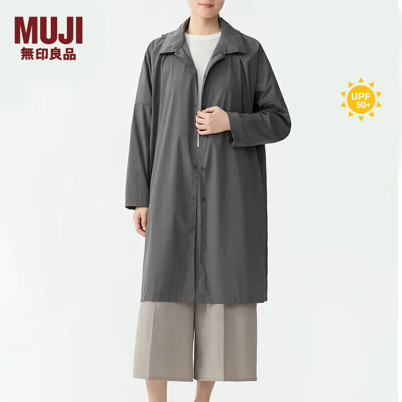 无印良品 MUJI 女式 防紫外线 翻领外套 长袖防晒衣服女款夏季BD91CC4S 炭灰色 M (160/84A)
