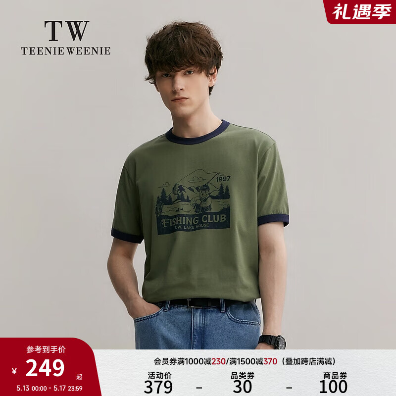 Teenie Weenie Men小熊男装圆领T恤男2024年夏季休闲复古宽松短袖 军绿色 180/XL