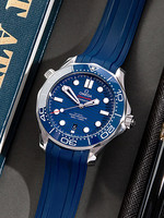 OMEGA 欧米茄 瑞士海马300蓝胶钢潜水机械男表210.32.42.20.03.001