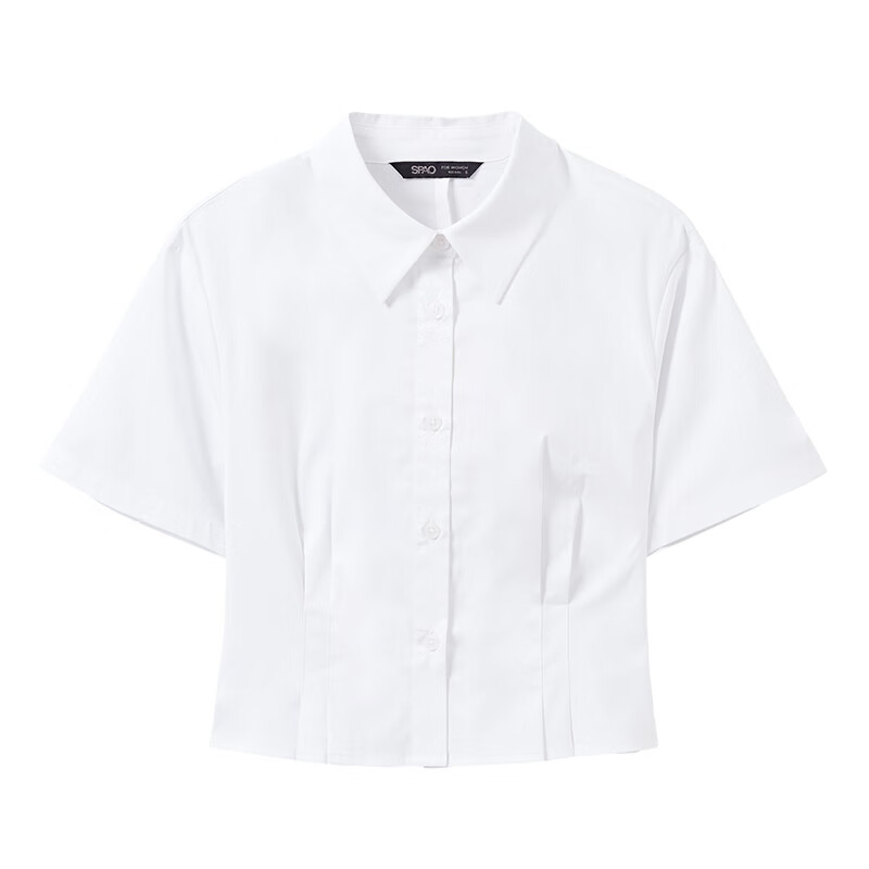 SPAO韩国同款2024年春夏女士时尚文艺纯色短袖衬衫SPYWE25W07 白色 S