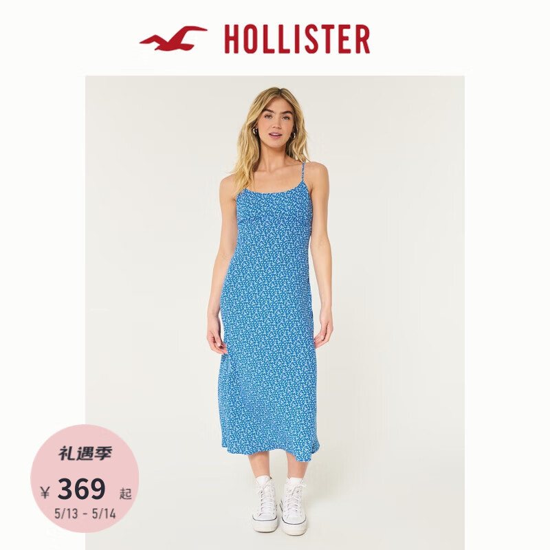 HOLLISTER24夏季甜辣A字型印花长款吊带连衣裙 女 KI359-4070 蓝色图案 XXS(150/80A)短版