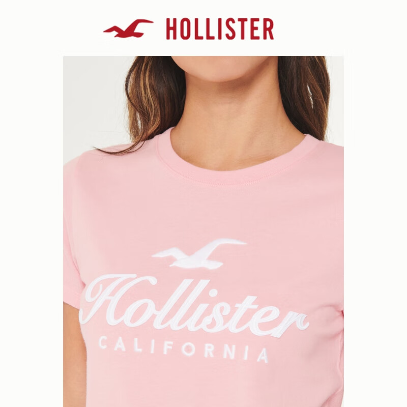 HOLLISTER24夏季美式宽松印花棉质图案短袖T恤 女 KI357-3261 粉色 L (165/100A)