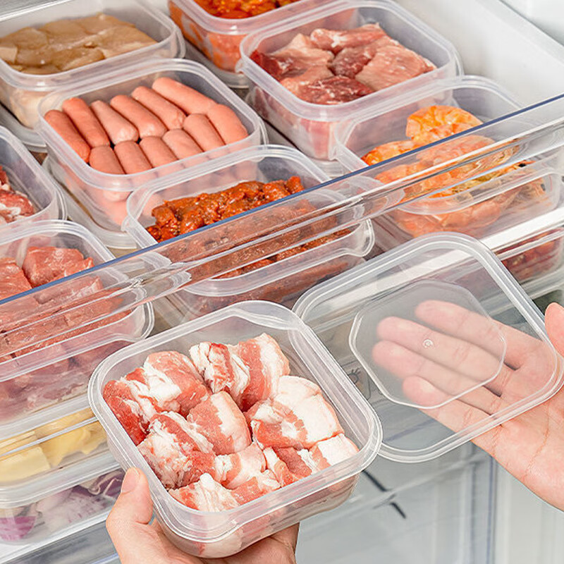 甜嘉PP5食品级冰箱冻肉盒食物保鲜盒冰箱收纳盒冷藏盒肉类冷冻盒 350ml 6个装