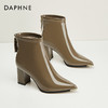 DAPHNE 達芙妮 尖頭高跟時裝靴女2024冬季新款加絨粗跟短靴馬丁靴休閑鞋女