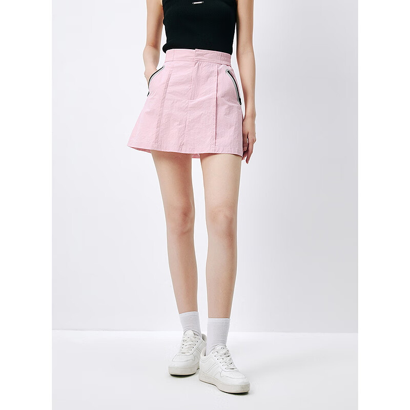 太平鸟粉色防晒服运动套装女2024夏装设计感撞色户外夹克外套 粉色短裙 M