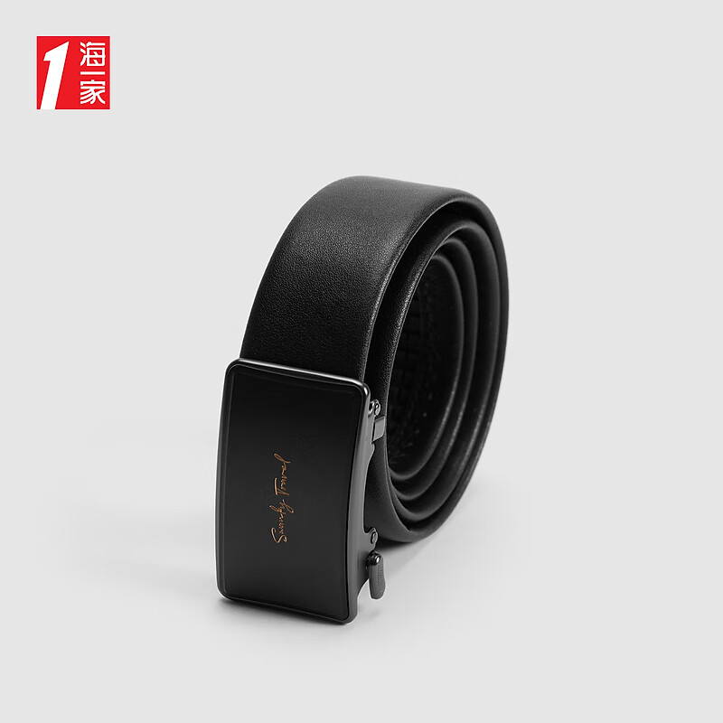 海一家压花自动扣腰带2024年夏季简约休闲皮带男 黑色花纹40 115cm