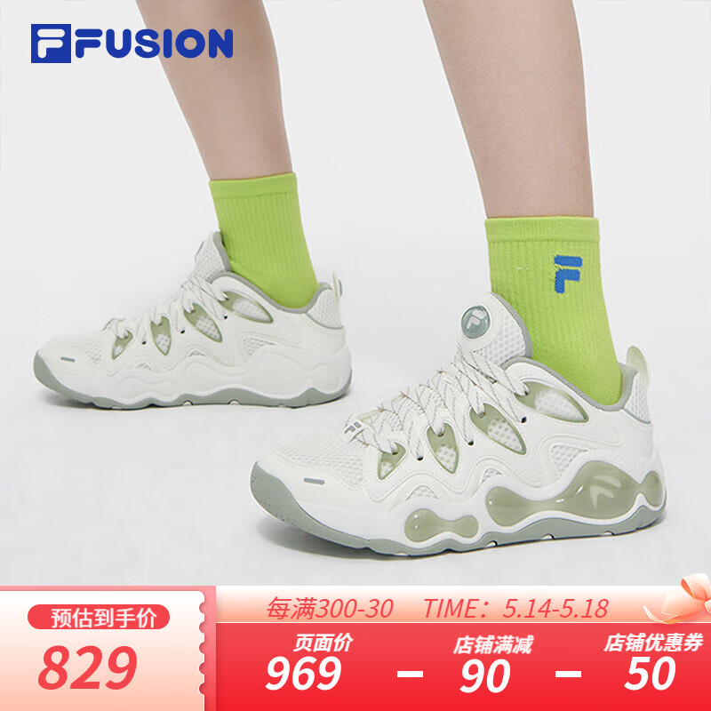 FILA FUSION斐乐潮牌女鞋VERTICAL复古篮球鞋2024夏季运动鞋 雪白-SW 37.5