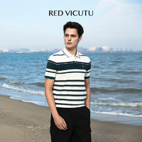 威可多（VICUTU）短袖针织衫男24年夏季商务Polo领休闲半袖VRW24284853 白色条纹 165/84A
