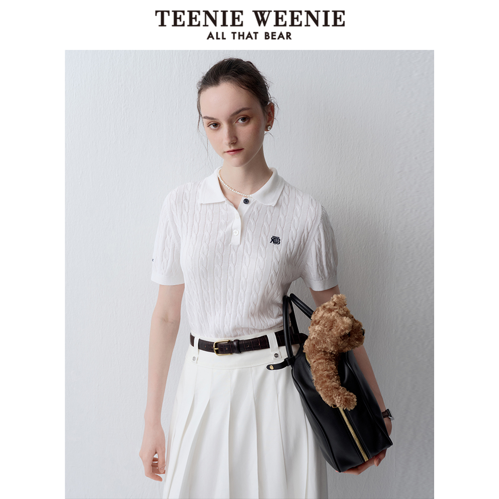 【明星同款】TeenieWeenie小熊2024夏学院POLO短袖针织T恤女