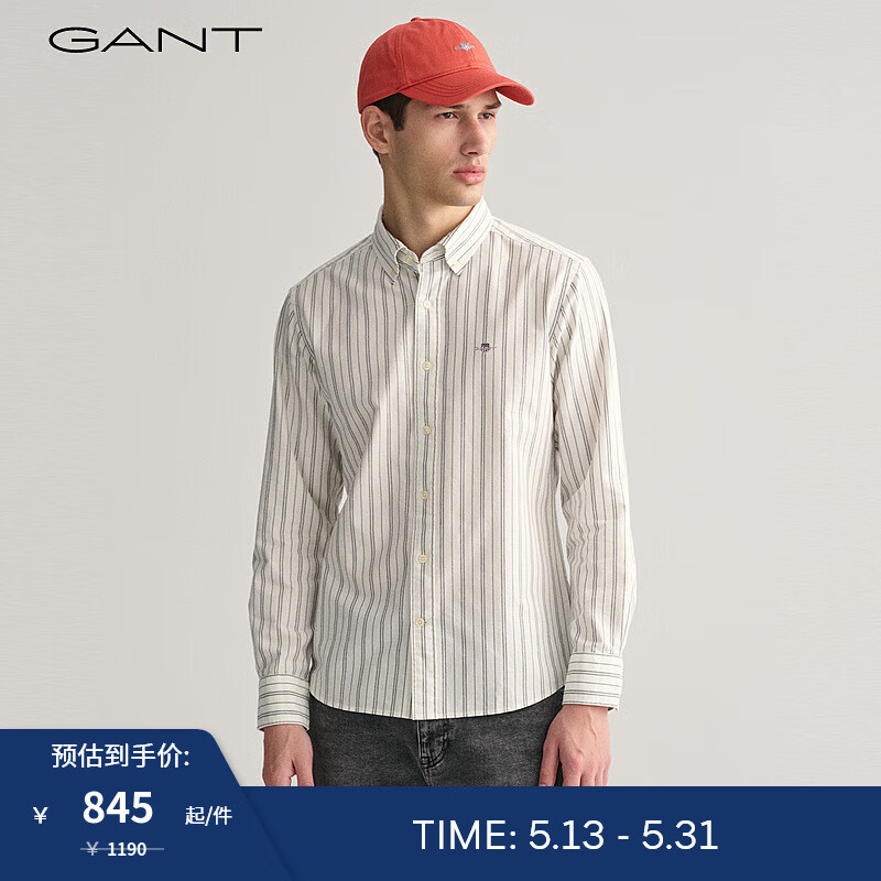 GANT甘特2024春季男装通勤条纹长袖衬衫843000004 113-蛋壳白 XS