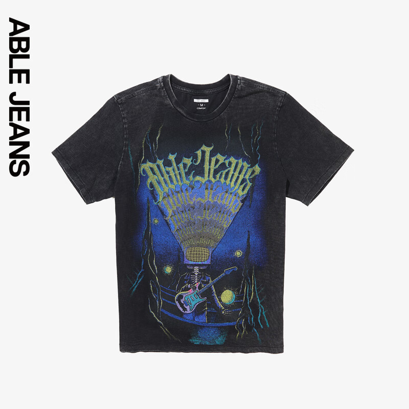 ABLE JEANS 男士复古街头叛逆摇滚宽松T恤 陨石灰