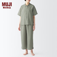 无印良品（MUJI）女式接触冷感莱赛尔麻短袖睡衣女士家居服女款夏季两件套 烟熏绿色 L(上装165/88A 下装165/70A)