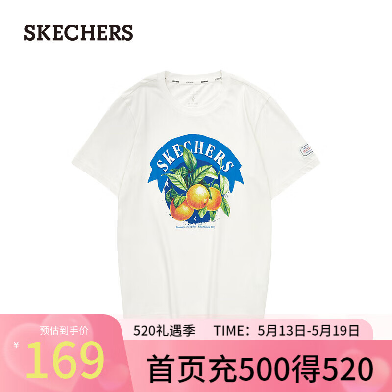 斯凯奇（Skechers）雅钻系列中性针织短袖T恤衫 奶油米白/00NA XL