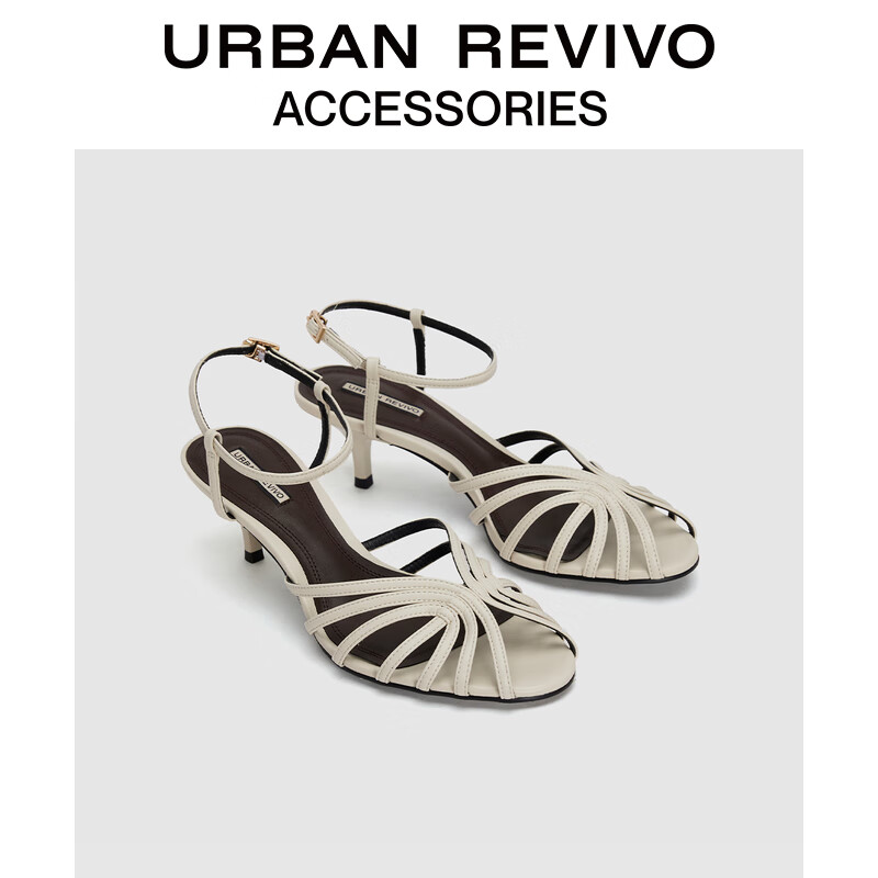 URBAN REVIVO2024夏季女士优雅镂空小猫跟凉鞋UAWS40083 米白 38