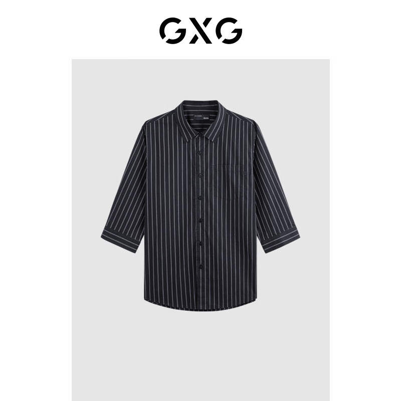 GXG男装 黑色条纹设计七分袖衬衫24年夏季G24X232030 黑色 165/S