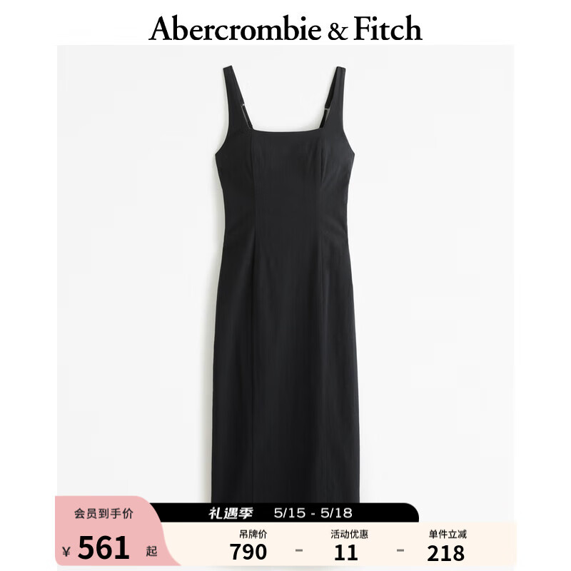 ABERCROMBIE & FITCH女装 24春夏弹力时尚复古百搭中长款直筒连衣裙 359248-1 黑色 155/92A S短版