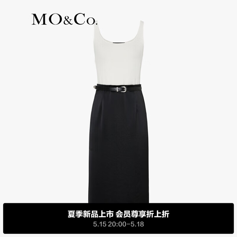 MO&Co.2024夏拼接式休闲背心连衣裙MBD2DRST80 黑色 XS