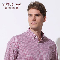 Virtue 富绅 春季修身型格子衬衣纯棉男士休闲衬衫长袖男商务薄款