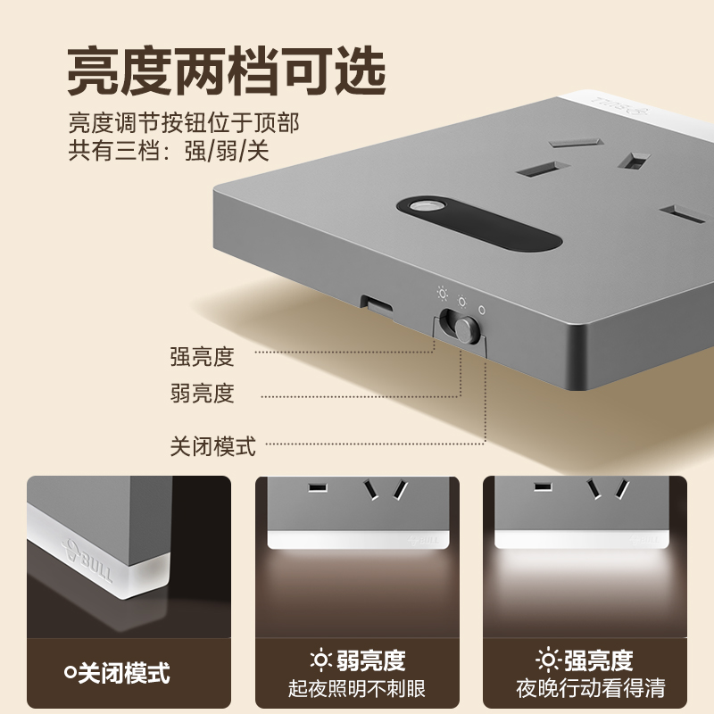 公牛地脚灯人体感应灯开关常亮楼道夜间插座小夜灯卧室楼梯过道灯