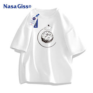 NASA GISS 潮牌t恤男夏季纯棉短袖重磅圆领宽松男士百搭休闲汗衫 白色 4XL