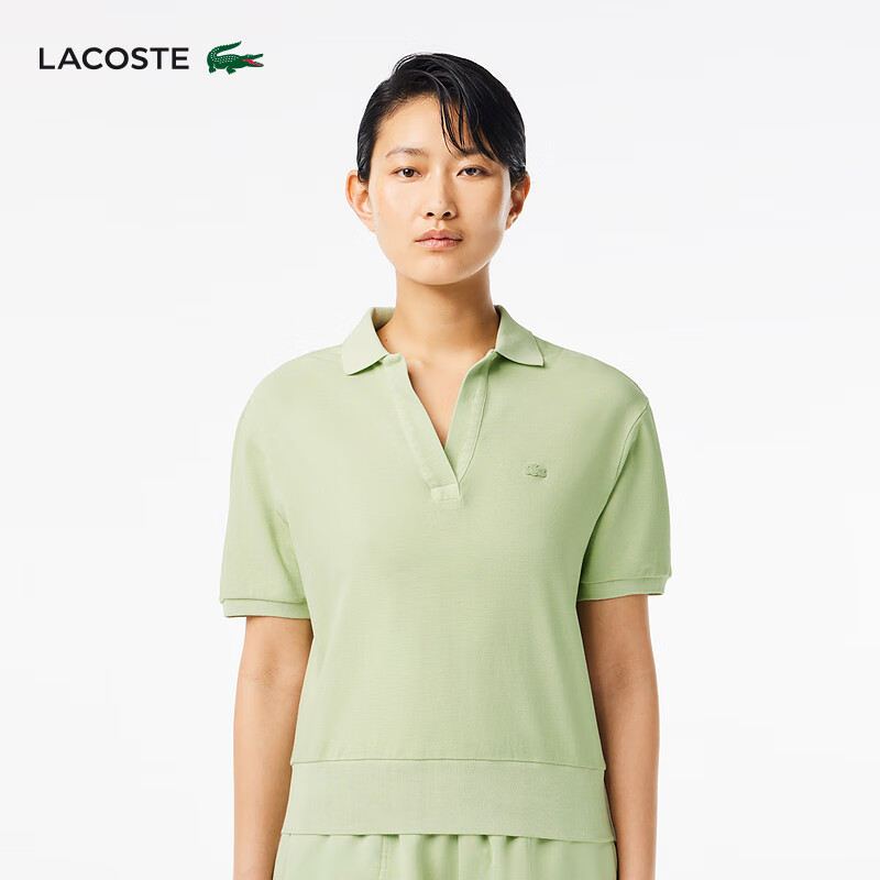 LACOSTE法国鳄鱼女装24夏季时尚短款纯色舒适短袖POLO衫|DF7185 IP8/浅绿色 42 /175