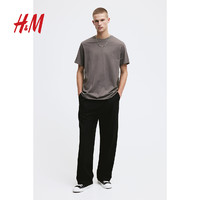 H&M HM男裝標準版型T恤2024夏季簡約圓領短袖舒適打底衫0685816