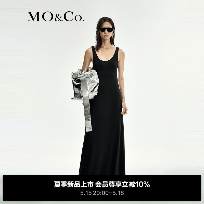 MO&Co.Reebok联名系列2024夏莫代尔背心长裙连衣裙MBD2DRS016 黑色 M/165